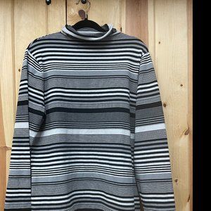 Wmns Duluth Trading Co. Cool Max Mock turtleneck sz. L/XL blk/wh stripe